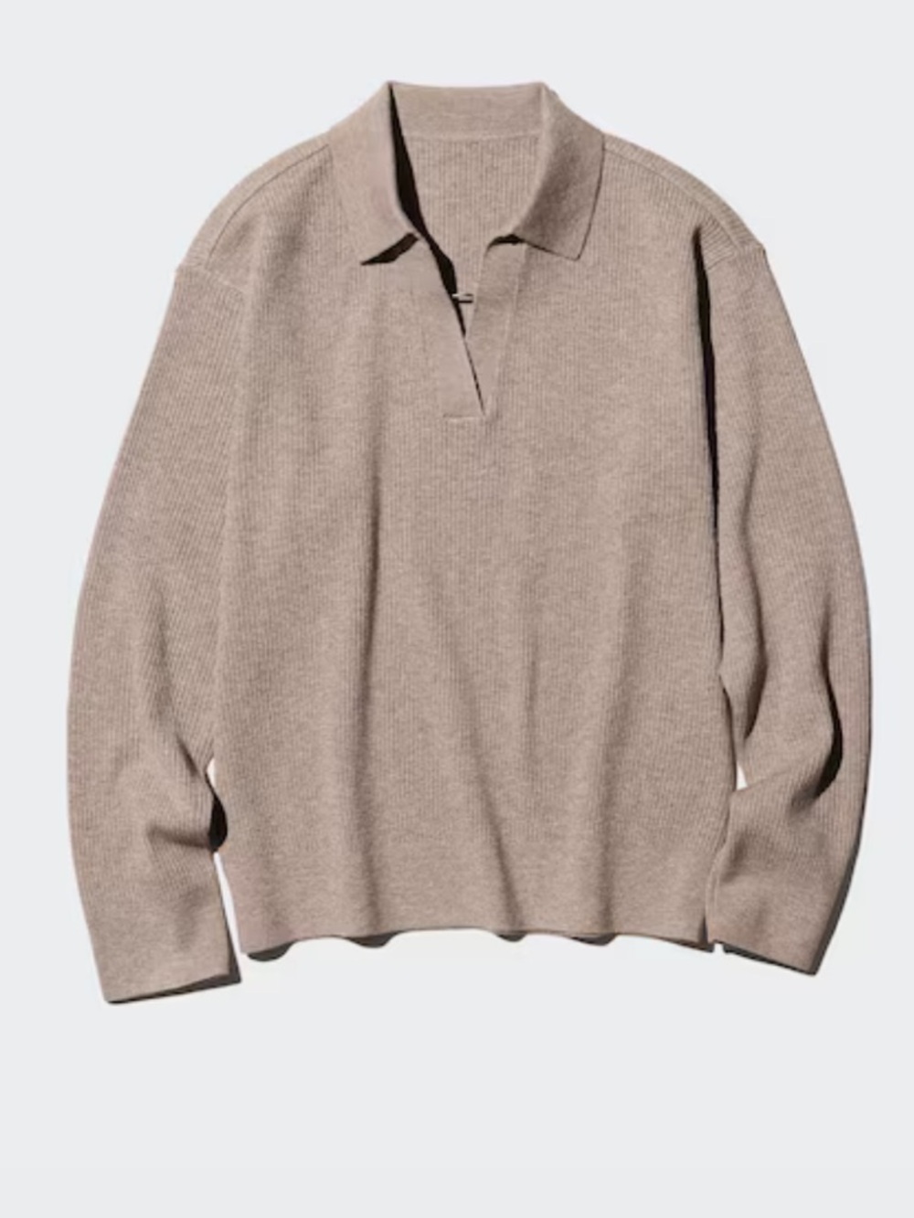 Uniqlo Rib Knit Polo Sweater - Light Brown Khaki